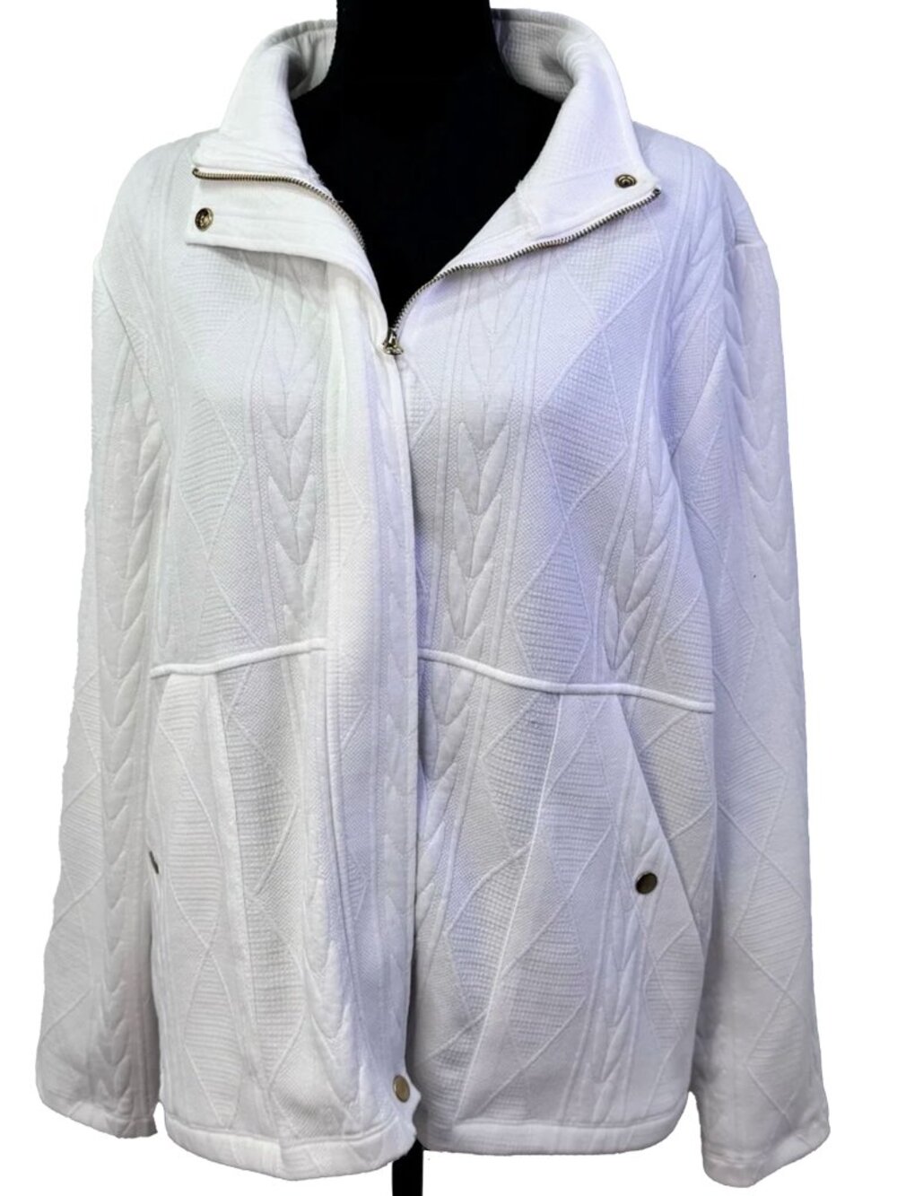 NWT Laurel Grey White Textured Knit Zip Jacket XXL Quiet Luxury Chic